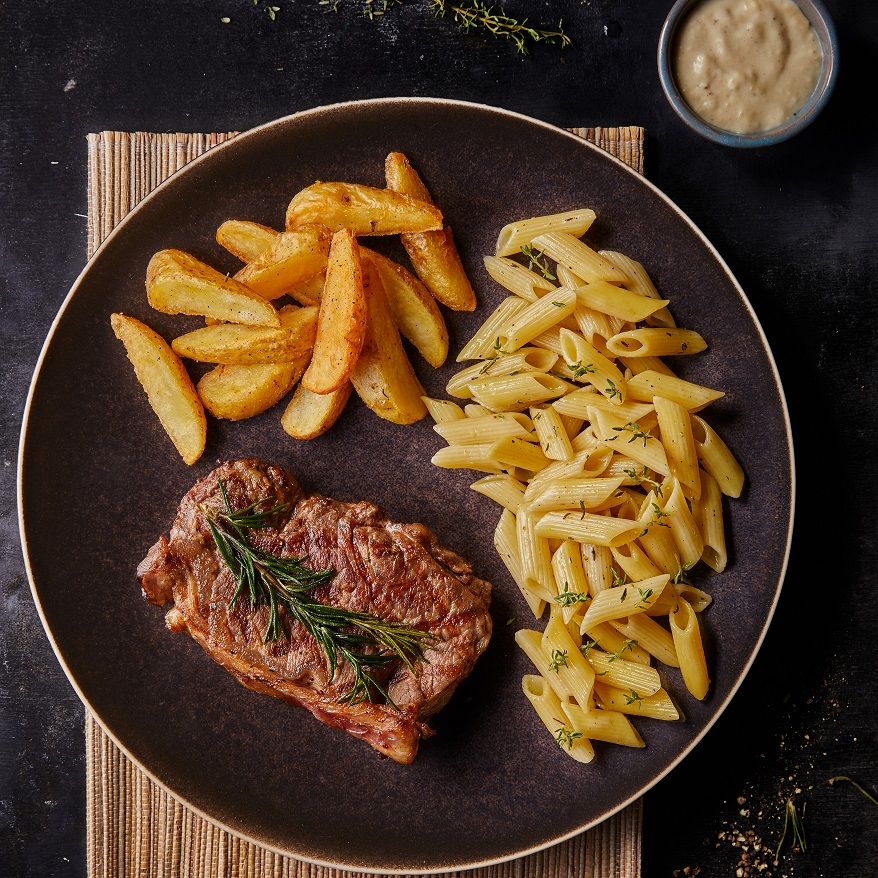 Rib eye steak meal