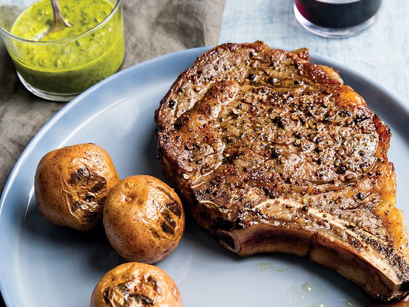 Rib Eye Steak With Chimichurri Sauce Platter