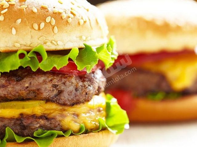 Double burger sandwich with fries and 1 Pepsi