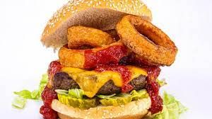 Beef Burger With Onion Rings Sandwich