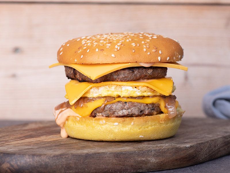 Beef Burger With Eggs And Cheese Sandwich