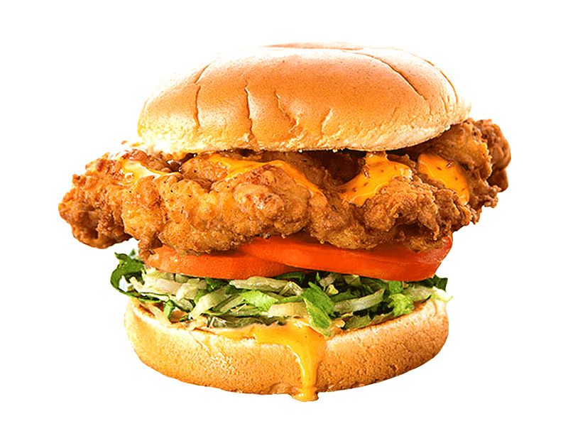 Crispy Chicken Burger With Cheddar Cheese Sauce Sandwich