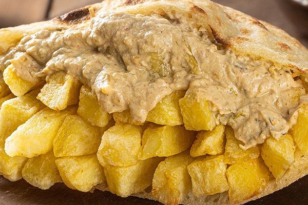 French Fries With Baba Ghannoug Sandwich