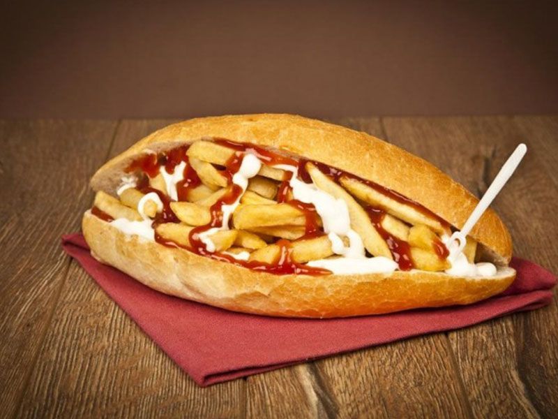 French Fries With Cheese Sauce Sandwich