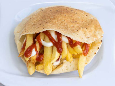 French Fries With Ketchup And Mayonnaise Sandwich