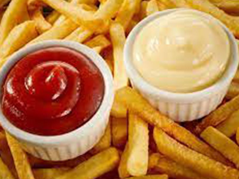 French Fries With Ketchup And Mayonnaise Sandwich