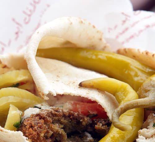 French fries sandwich with falafel
