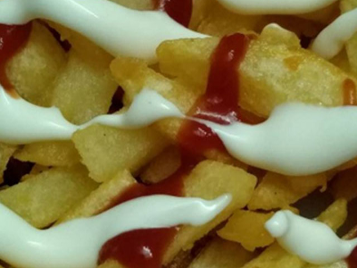 French Fries With Ketchup And Mayonnaise Sandwich