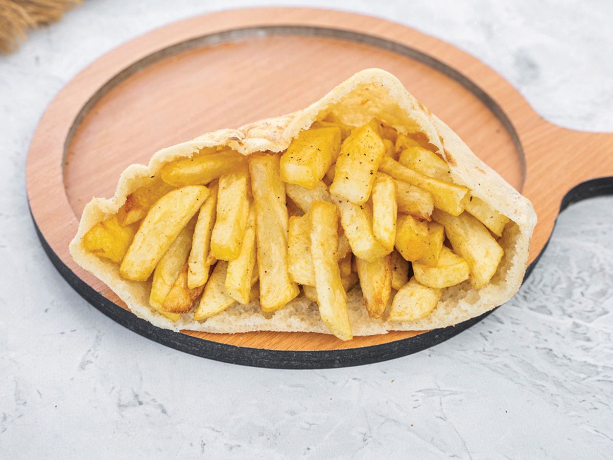 French fries sandwich with Roumi Cheese