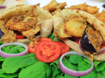 Fried Potatoes With Eggplant Sandwich
