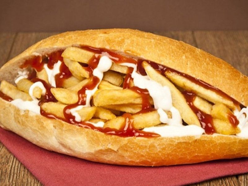 French Fries With Ketchup And Mayonnaise Sandwich