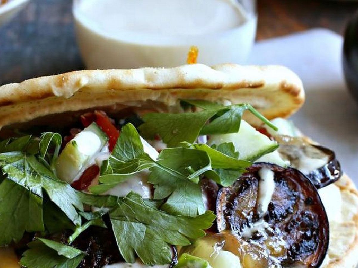 Boiled egg sandwich with eggplant