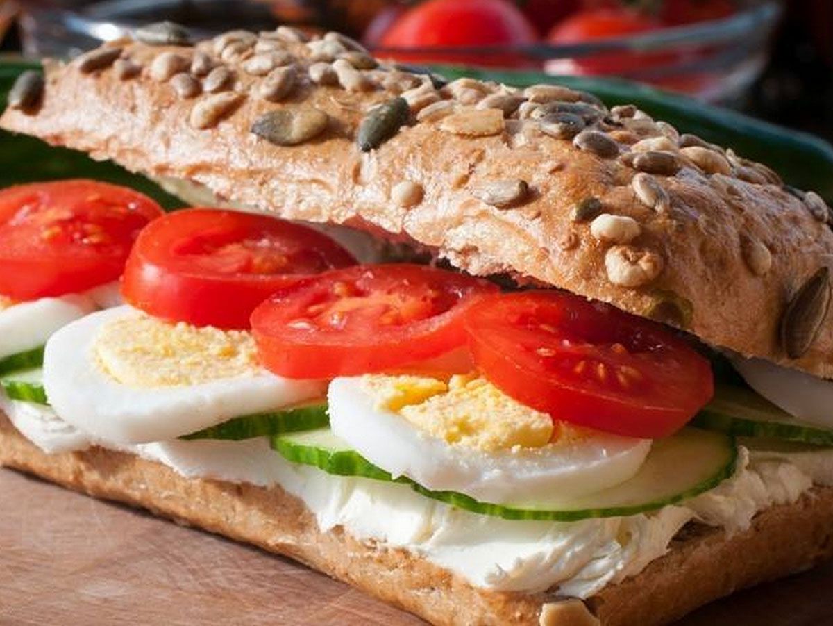 Boiled egg sandwich with feta cheese