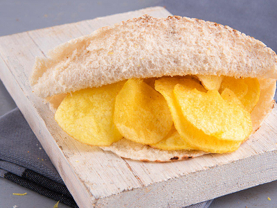 Potato Chips With Ketchup And Mayonnaise Sandwich