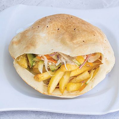 Taamya sandwich on potatoes