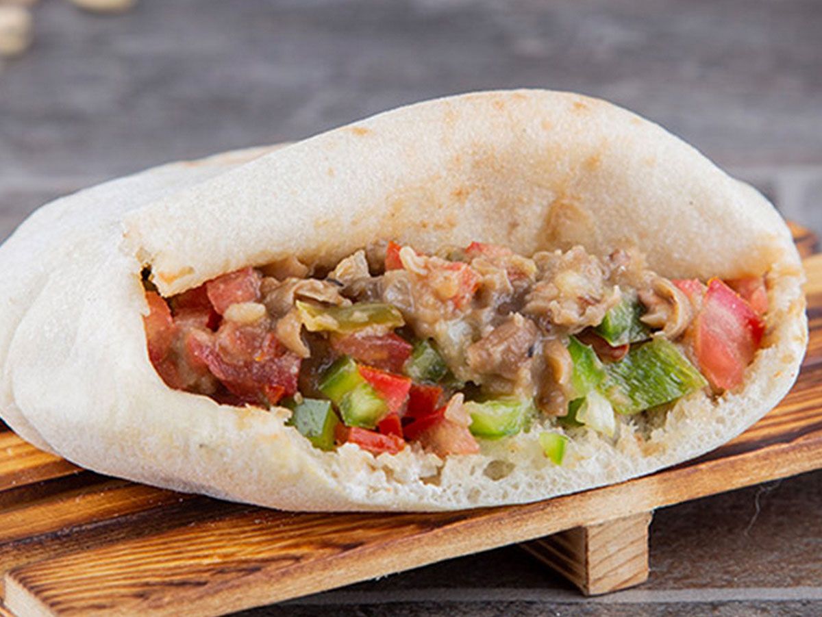 foul sauce and grilled eggplant sandwich