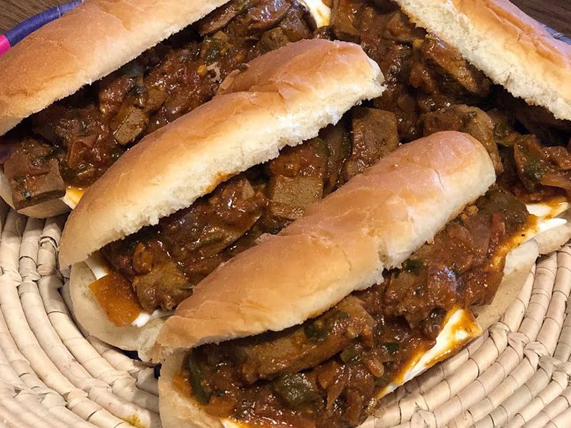 Charcoal grilled Mutton liver sandwich