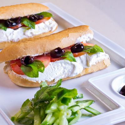 Labneh sandwich with olives
