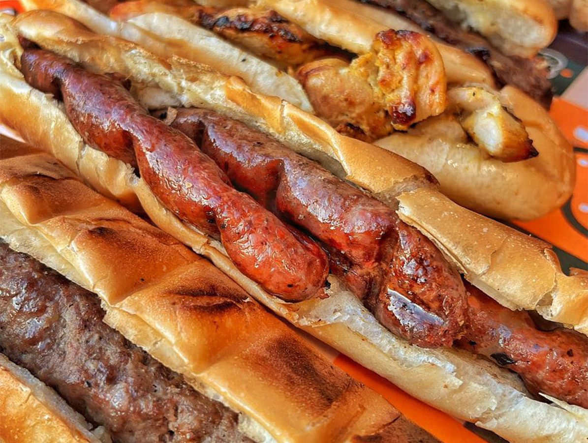 Grilled sausage on charcoal