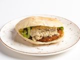 Falafel sandwich stuffed with Baba Ghannouj