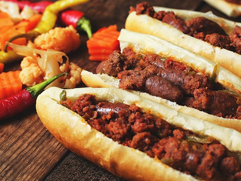 Medium Size Baladi Sausage With Mustard Or Tahini Sandwich