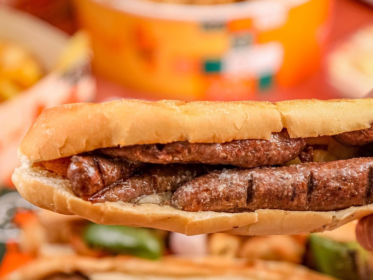 Charcoal grilled sausage sandwich
