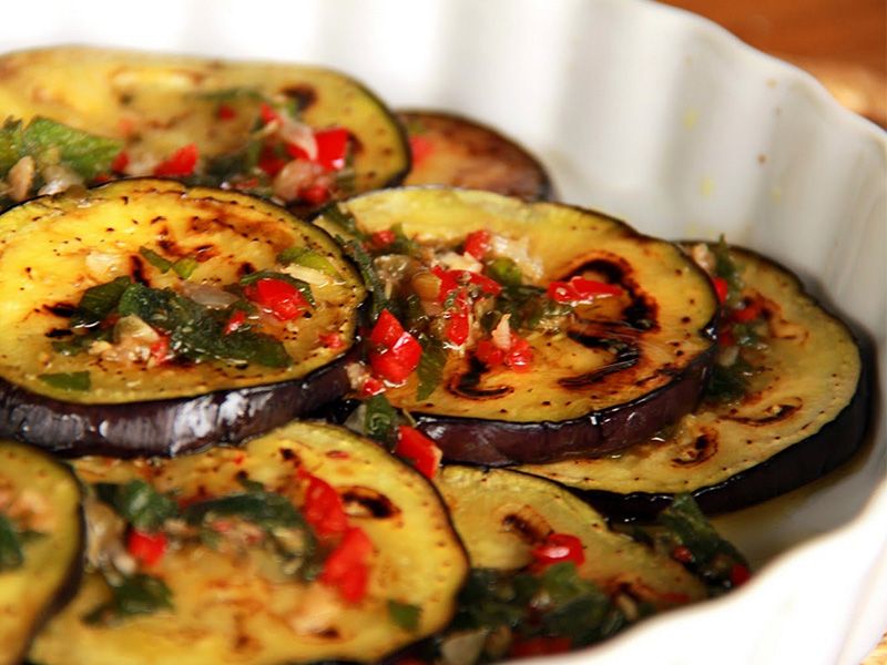 Marinated eggplant and tomato salad
