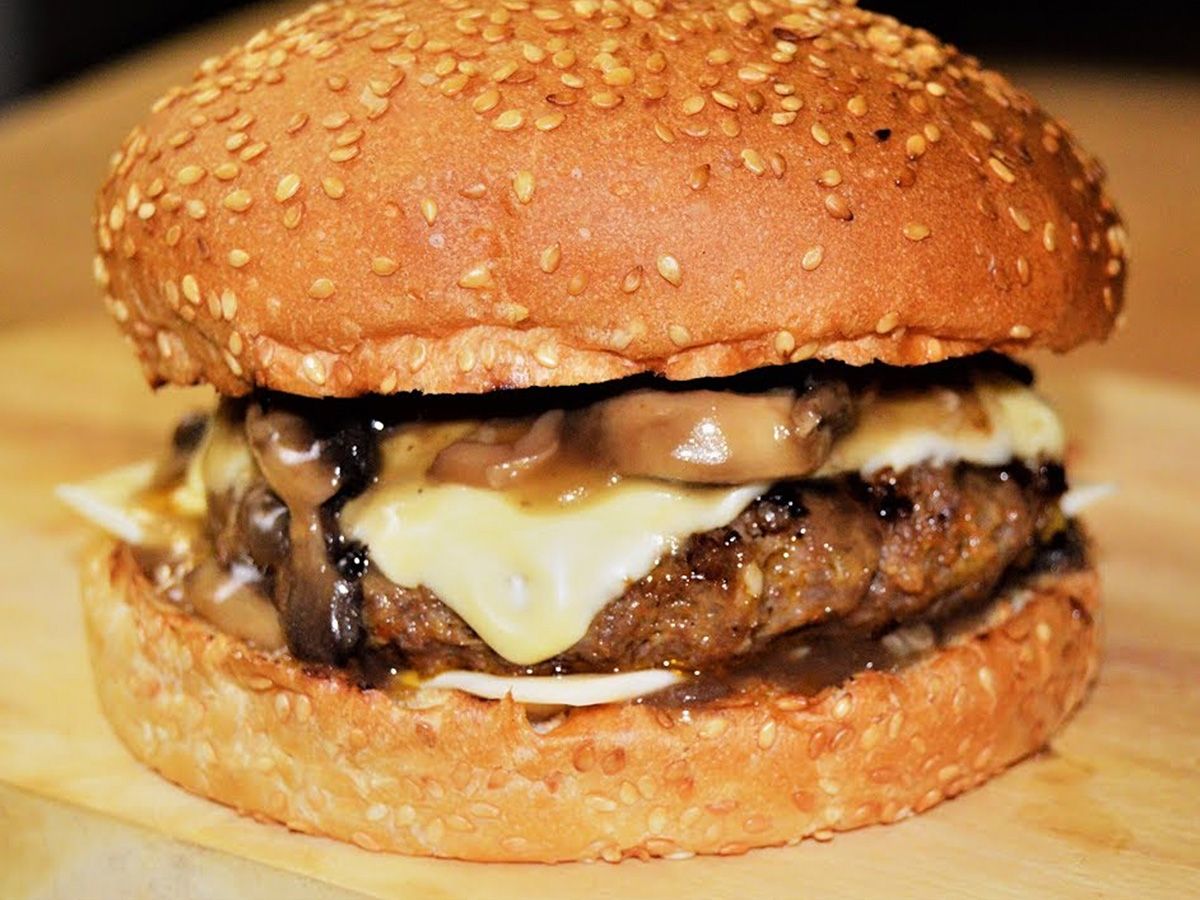 Beef burger mushroom sandwich