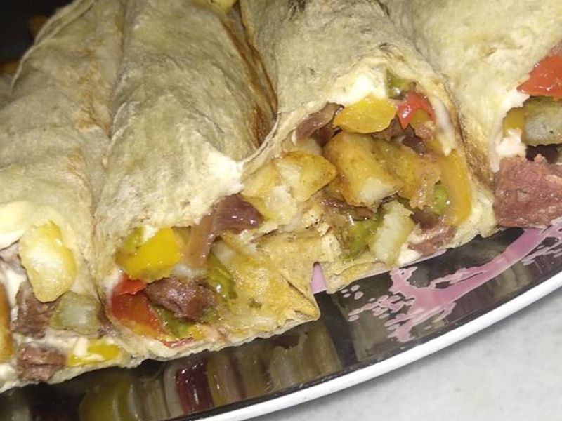 French Fries With Oriental Sausage Roll Sandwich