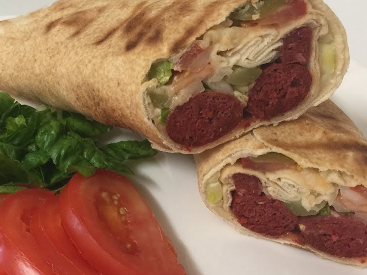 Lebanese bread Sausage shawarma sandwich