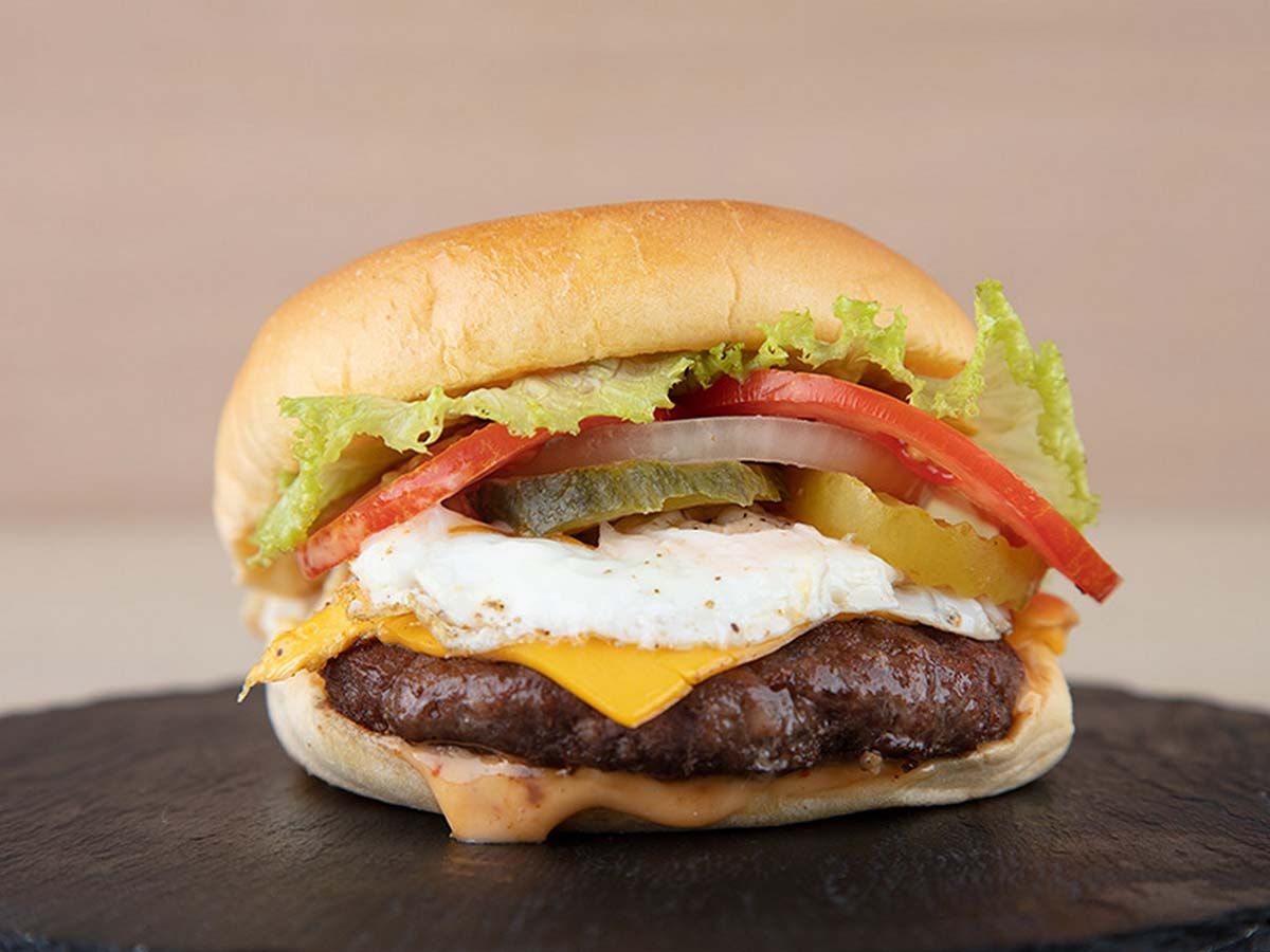 Cheeseburger with eggs sandwich
