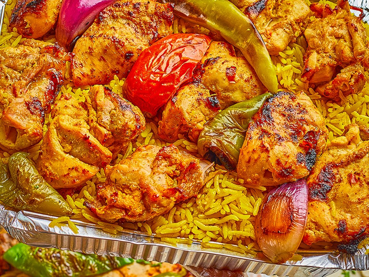 Shish tawook grilled on charcoal