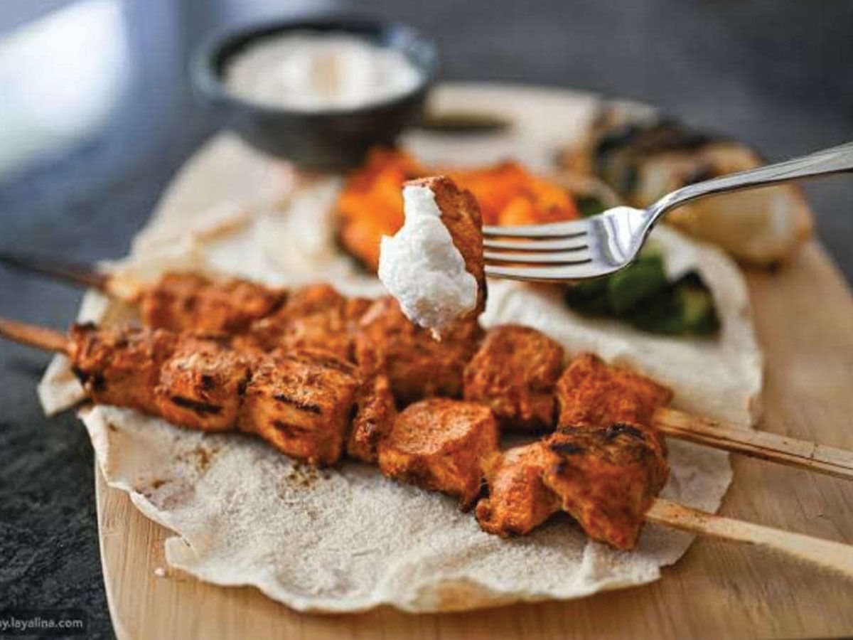 Shish tawook on charcoal