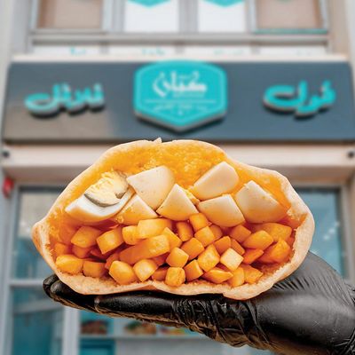 Potato fingers sandwich with boiled eggs