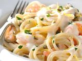 Spaghetti Casserole with White Sauce and Chicken and Mushrooms