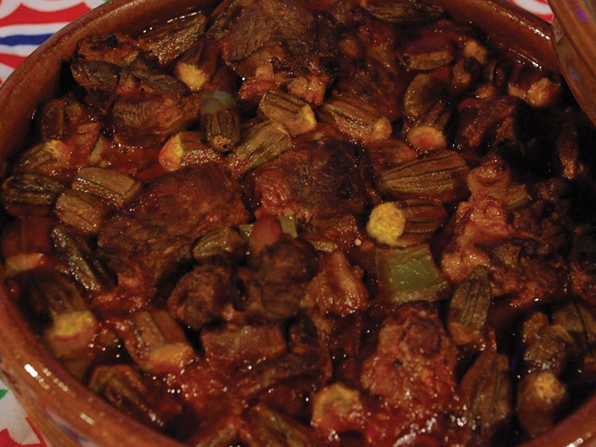 Okra with meat casserole
