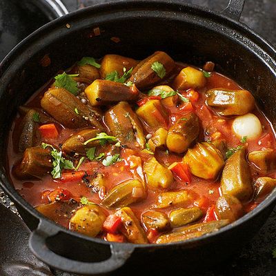 Okra casserole with meat