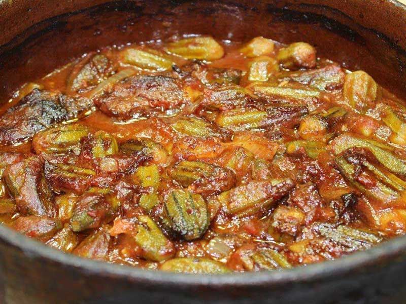 Okra With Meat Pottery Casserole
