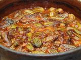 Okra With Meat Pottery Casserole
