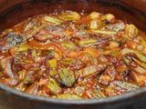 Okra With Meat Pottery Casserole