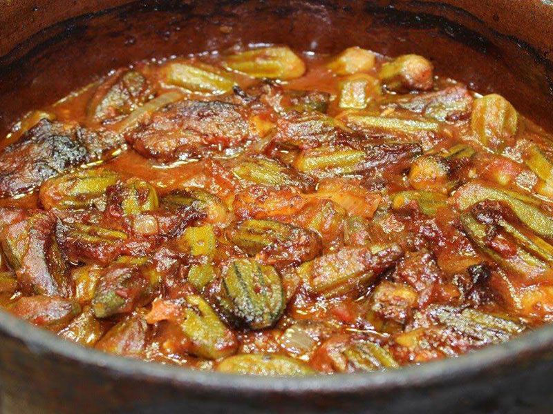 Okra With Meat Pottery Casserole