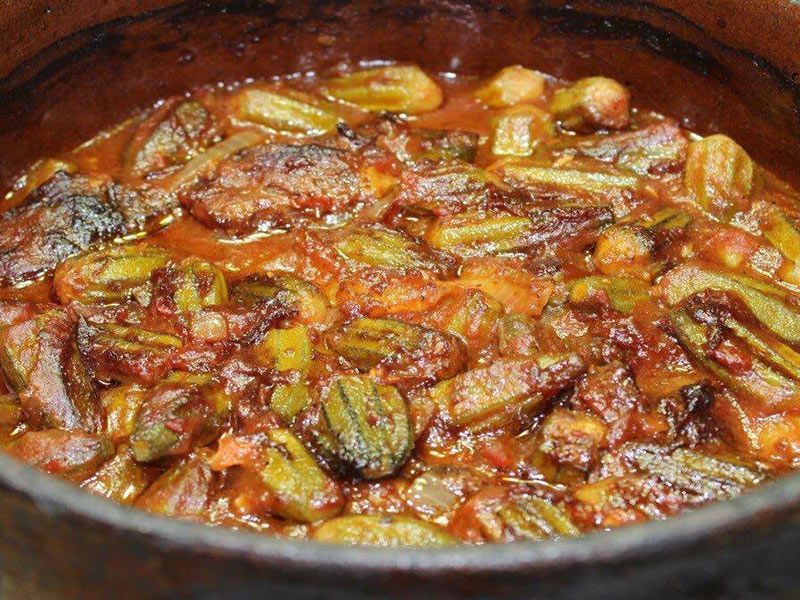 Okra With Meat Pottery Casserole