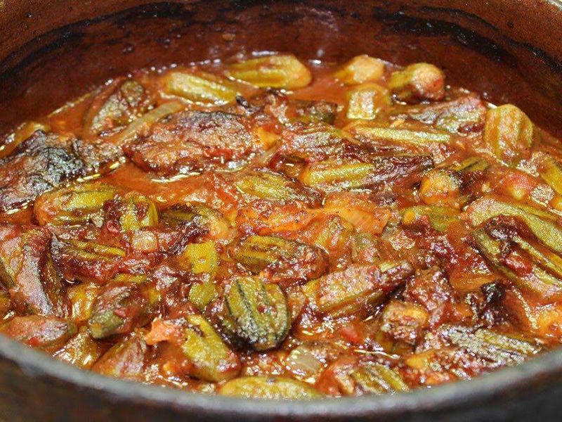 Okra With Meat Pottery Casserole