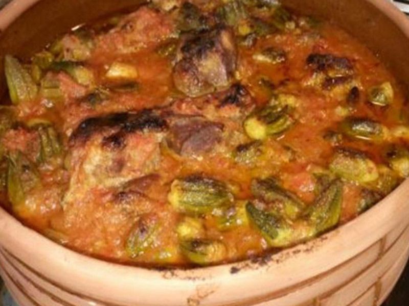 Okra With Mutton Meat Casserole