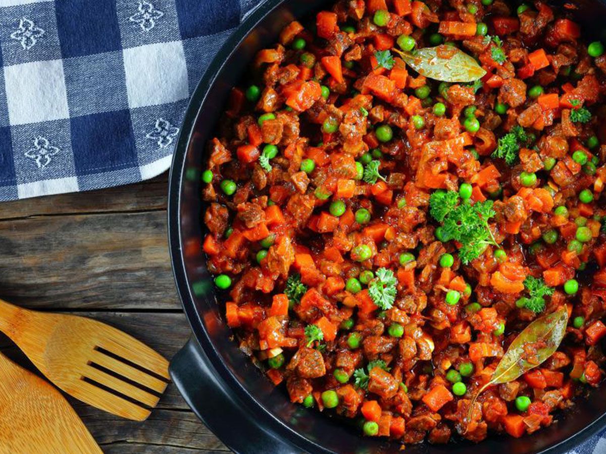 peas casserole with carrots and meat