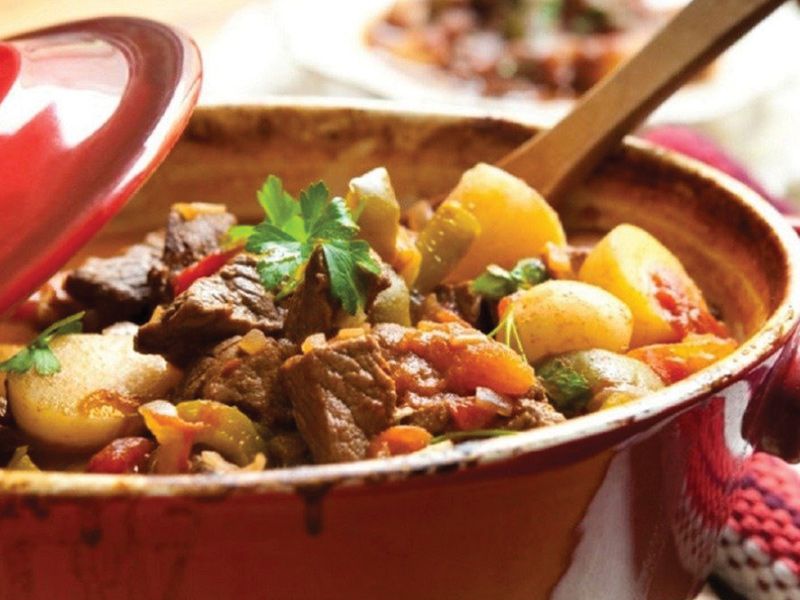 Mix vegetables with meat casserole