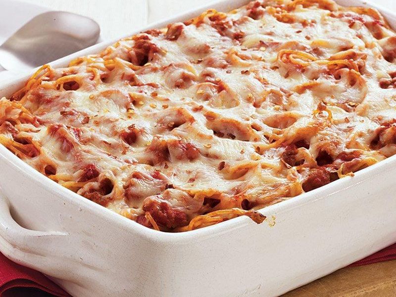 Pasta With Meat And Mozzarella Cheese Casserole