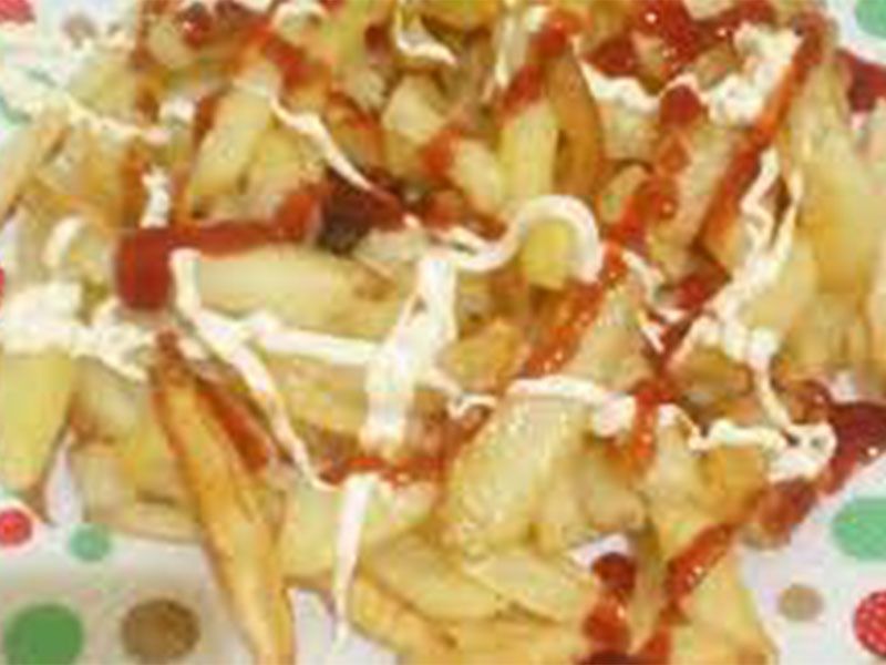 Potatoes With Ketchup And Mayonnaise Plate