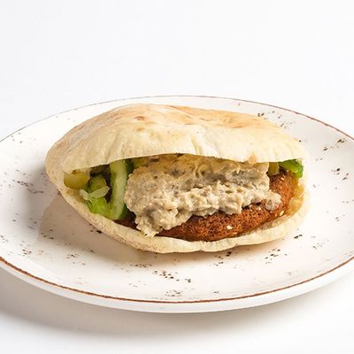 Falafel sandwich with baba ghanoush
