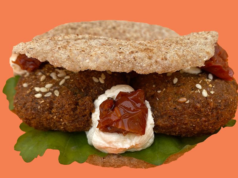Taamiaa With Labneh And Dried Tomatoes Sandwich